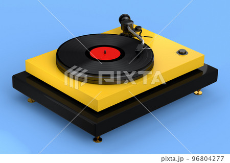 Vinyl record player or DJ turntable with retro vinyl disk on blue background. 96804277
