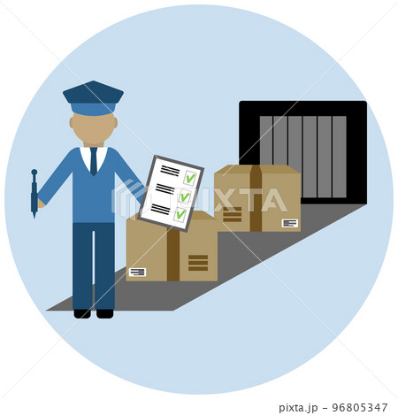 Illustration Customs control, customs officer at the counter, boxes, document on the abstract background of the planet and the plane. Vector Illustration Customs control, customs officer at the counter, boxes, document on the abstract background of the planet and the plane. Vector 96805347