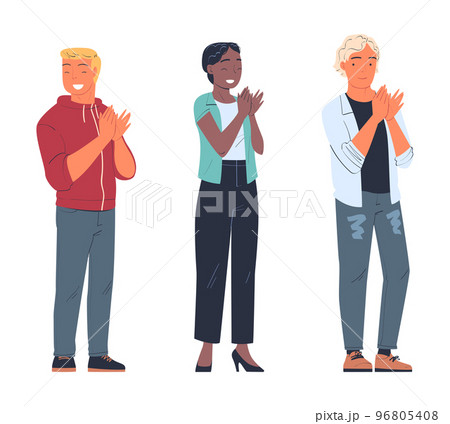 Man and Woman Character Standing Ovation Clapping His Hands as Applause and Acclaim Gesture Vector Set Man and Woman Character Standing Ovation Clapping His Hands as Applause and Acclaim Gesture Vector Set 96805408