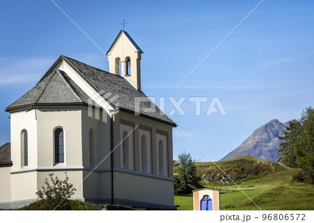 Idyllic landscape of Ardez church, Engadine, Swiss Alps, Switzerland Idyllic landscape of Ardez church, Engadine, Swiss Alps, Switzerland 96806572