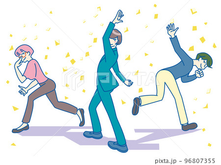 希望に向かって動き出そうとしている三人の人物 96807355