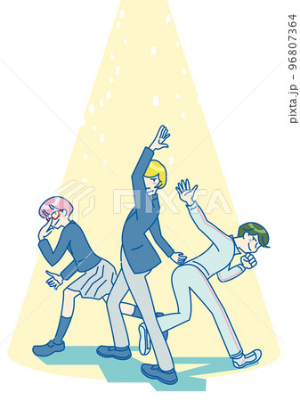 希望に向かって動き出そうとしている三人の人物 96807364
