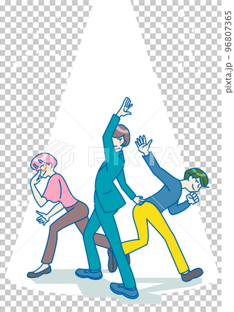 希望に向かって動き出そうとしている三人の人物 96807365