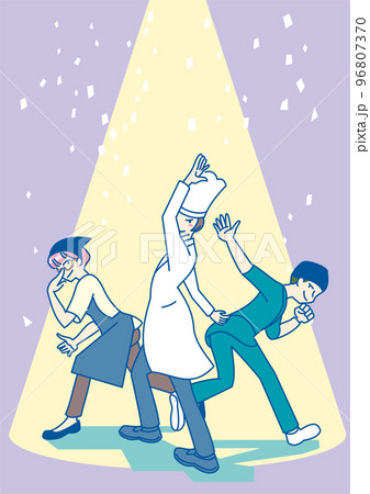 希望に向かって動き出そうとしている三人の人物 96807370