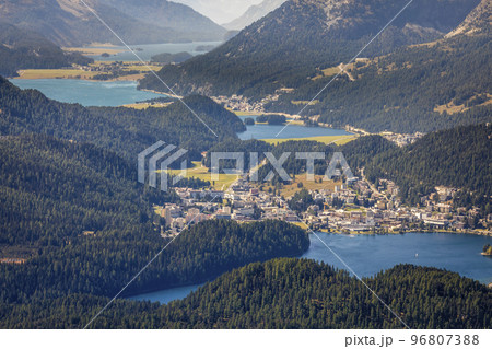 View Above St Moritz from Muottas Muragl of Upper Engadine, Graubunden, Switzerland 96807388