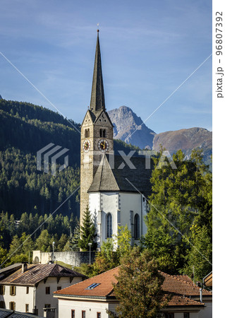 Idyllic landscape of Scuol village, Engadine, Swiss Alps, Switzerland Idyllic landscape of Scuol village, Engadine, Swiss Alps, Switzerland 96807392