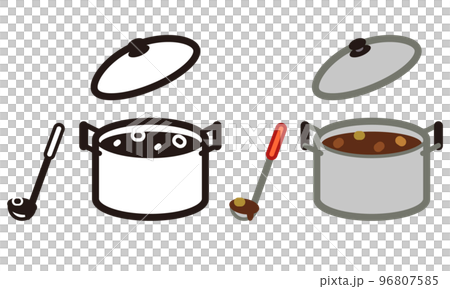 A pot with curry and an egg icon illustration set 96807585