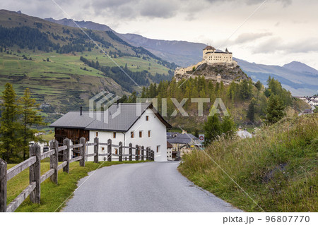 Idyllic landscape of Scuol Tarasp village, Engadine, Swiss Alps, Switzerland Idyllic landscape of Scuol Tarasp village, Engadine, Swiss Alps, Switzerland 96807770