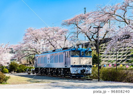 山梨県 甚六桜　～甚六公園の電気機関車～ 96808240