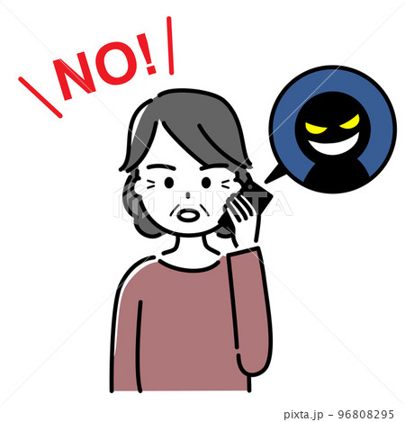詐欺の電話を撃退する高齢女性 96808295