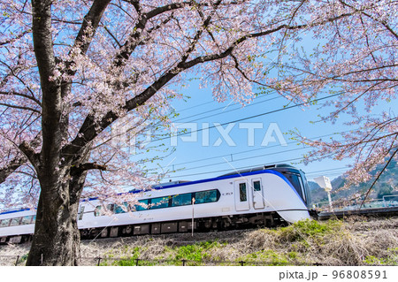 山梨県 甚六桜　～勝沼ぶどう郷駅を通過する特急あずさ～ 96808591