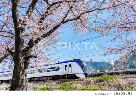 山梨県 甚六桜 ~勝沼ぶどう郷駅を通過する特急あずさ~ 山梨県 甚六桜 ~勝沼ぶどう郷駅を通過する特急あずさ~ 96808592