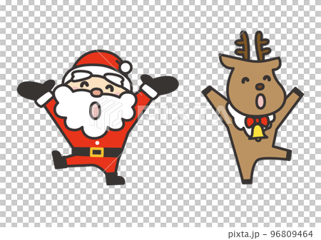 Banzai 歡快的聖誕老人和馴鹿可愛的插圖素材 96809464