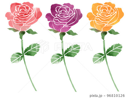 3種の水彩風バラのイラストのイラスト素材 [96810126] - PIXTA
