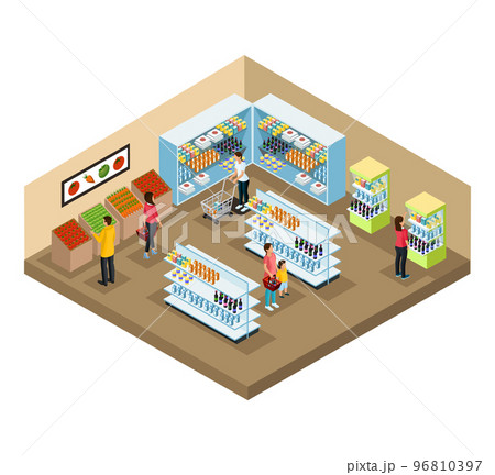 Isometric Supermarket Interior Concept Isometric Supermarket Interior Concept 96810397
