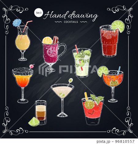 Colored Cocktails Hand Drawn Set 96810557