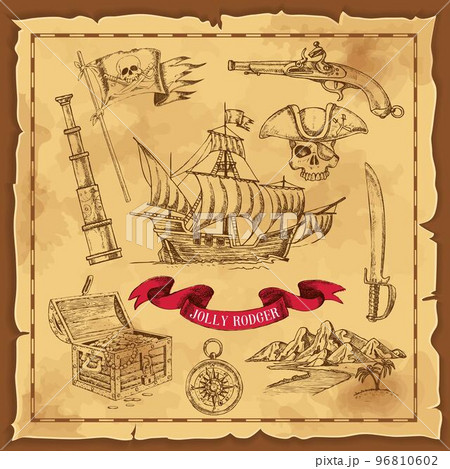 Pirate Elements Hand Drawn Concept Pirate Elements Hand Drawn Concept 96810602
