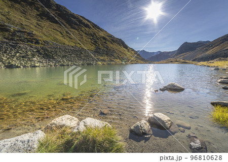 Alpine Lake at Fluela Pass in Graubunden alps, Grisons, Switzerland 96810628
