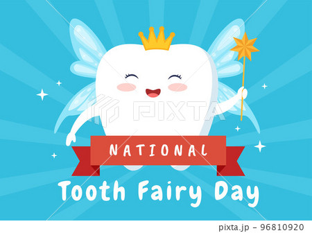 National Tooth Fairy Day with Little Girl to Help Kids for Dental Treatment Fit as a Poster in Flat Cartoon Hand Drawn Template Illustration 96810920