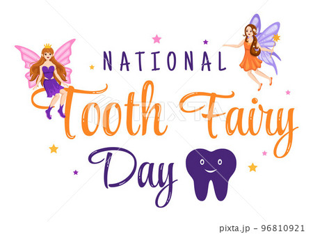 National Tooth Fairy Day with Little Girl to Help Kids for Dental Treatment Fit as a Poster in Flat Cartoon Hand Drawn Template Illustration 96810921