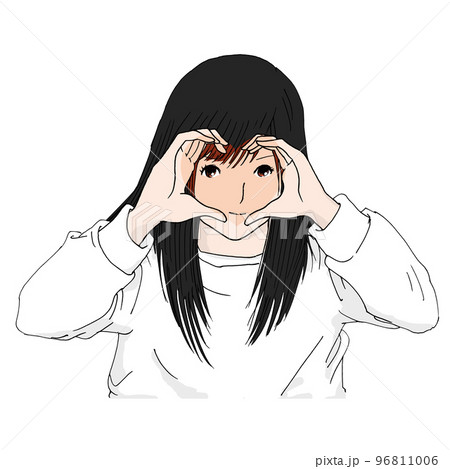 手でハートのロングヘアの女性(カラー) 手でハートのロングヘアの女性(カラー) 96811006