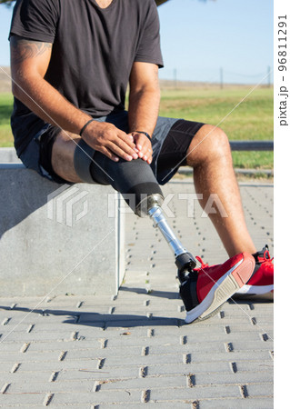 Close-up of male body with prosthetic leg 96811291