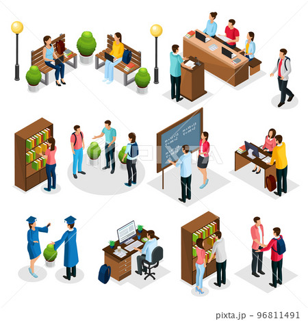 Isometric Students In University Set 96811491