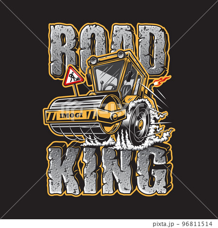 Vector illustration of steamroller with stone texture text Vector illustration of steamroller with stone texture text 96811514