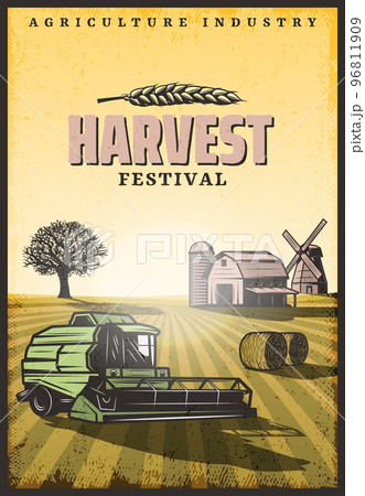 Vintage Colored Harvesting Poster Vintage Colored Harvesting Poster 96811909