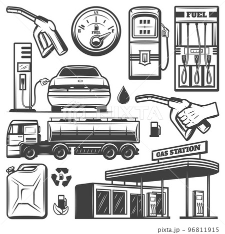 Vintage Gas Station Icons Collection 96811915