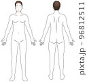 男性の裸体全身図 正面と背面 黒線画 イラスト 脱毛/エステ/ダイエット 96812511