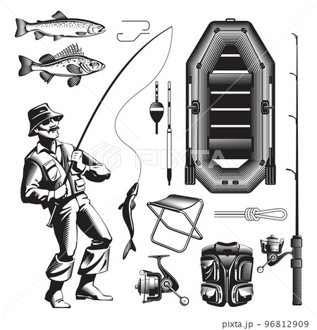 Monochrome Fishing Elements Set Monochrome Fishing Elements Set 96812909