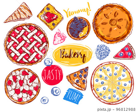 Hand Drawn Pie Slice Cake Icon Set Hand Drawn Pie Slice Cake Icon Set 96812988