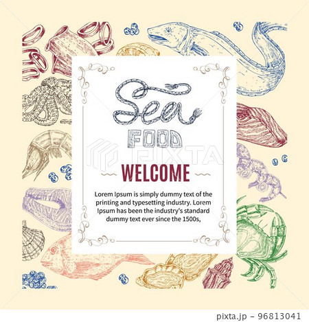 Seafood Hand Drawn Invitation 96813041