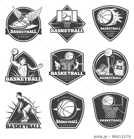 Monochrome Vintage Basketball Labels Set 96813378