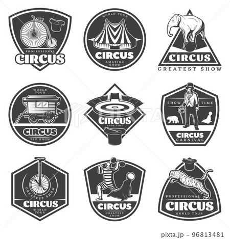 Vintage Monochrome Circus Labels Set 96813481