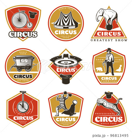 Colored Hand Drawn Carnival Labels Set 96813495