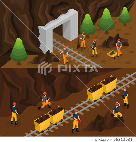 Isometric Coal Extraction Industry Horizontal Banners 96813631
