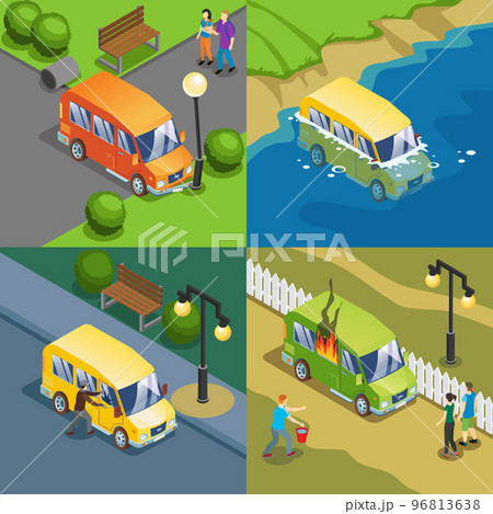 Isometric Auto Insurance Cases Concept Isometric Auto Insurance Cases Concept 96813638