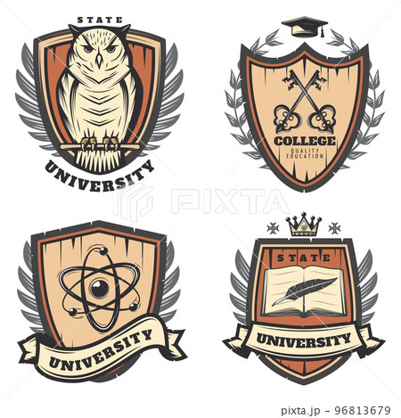 Vintage Colored University Emblems Set Vintage Colored University Emblems Set 96813679