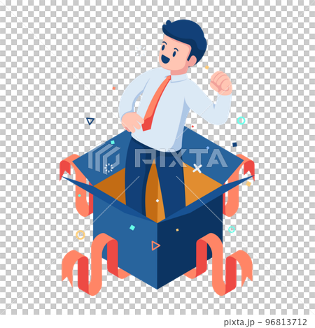 Isometric Businessman Come Out from Cardboard Box 96813712