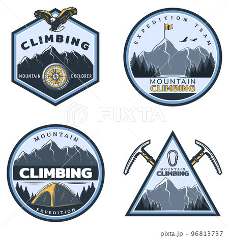 Vintage Colored Mountain Climbing Emblems Set Vintage Colored Mountain Climbing Emblems Set 96813737