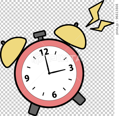 Illustration of a simple and cute alarm clock with an alarm ringing 96813808