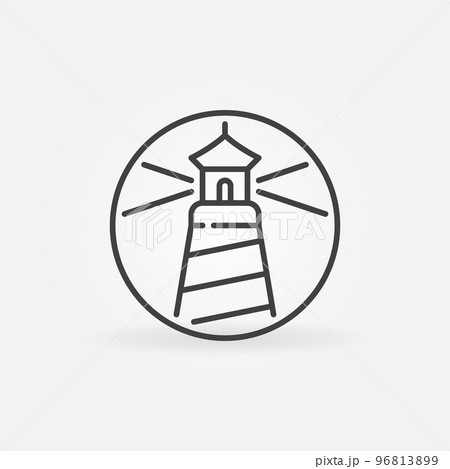 Circle with Lighthouse linear vector concept icon or logo 96813899