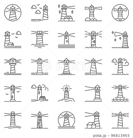 Lighthouse outline icons set. Lighthouses concept vector line symbols collection 96813903