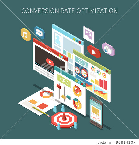 Conversion Rate Optimization Isometric Concept Conversion Rate Optimization Isometric Concept 96814107