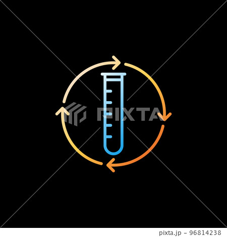 Blue Test Tube with Yellow Round Arrows vector Chemistry line icon 96814238