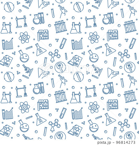 Chemistry minimal seamless pattern. Chemical vector concept background Chemistry minimal seamless pattern. Chemical vector concept background 96814273