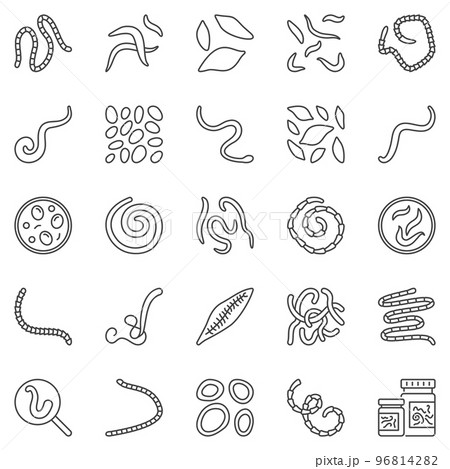 Helminth outline icons set - parasitic worms vector concept signs 96814282