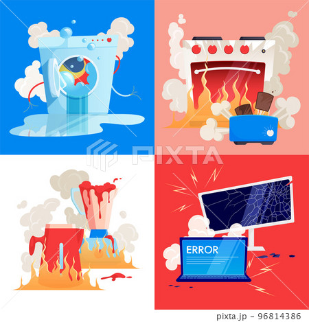 Broken Household Appliances Gadgets Flat Icon Set 96814386